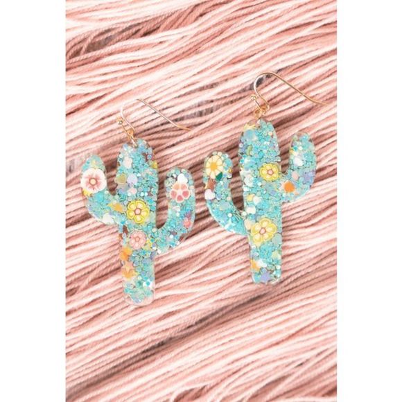 Turquoise "The Lauren" Cactus Acrylic Earrings - Picture 1 of 3
